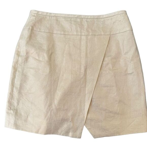 J. Crew 100% linen gold metallic front slit mini skirt size 10 - Picture 1 of 8
